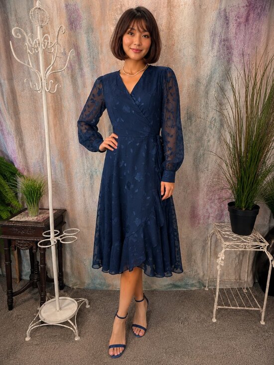 Lulus Dresses & Skirts - New📌 Lulus Chic & Classy Floral Jacquard Wrap Sheer Long Sleeves Midi Dress